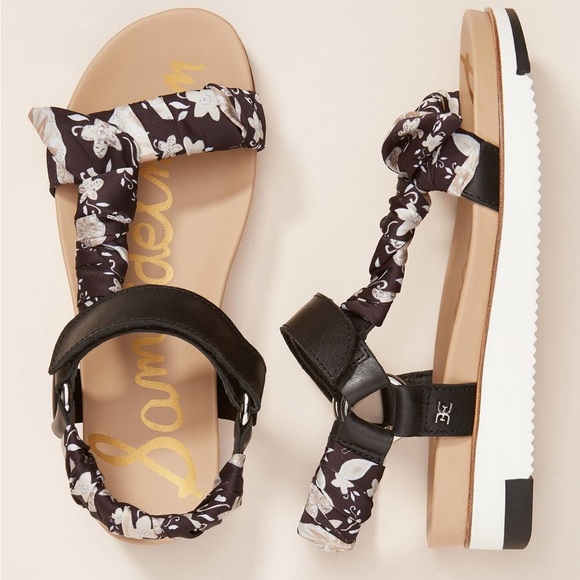 Sam Edelman Ashie Anthropologie Floral Scarf Black Boho Sandals Size 9.5 - Picture 1 of 16